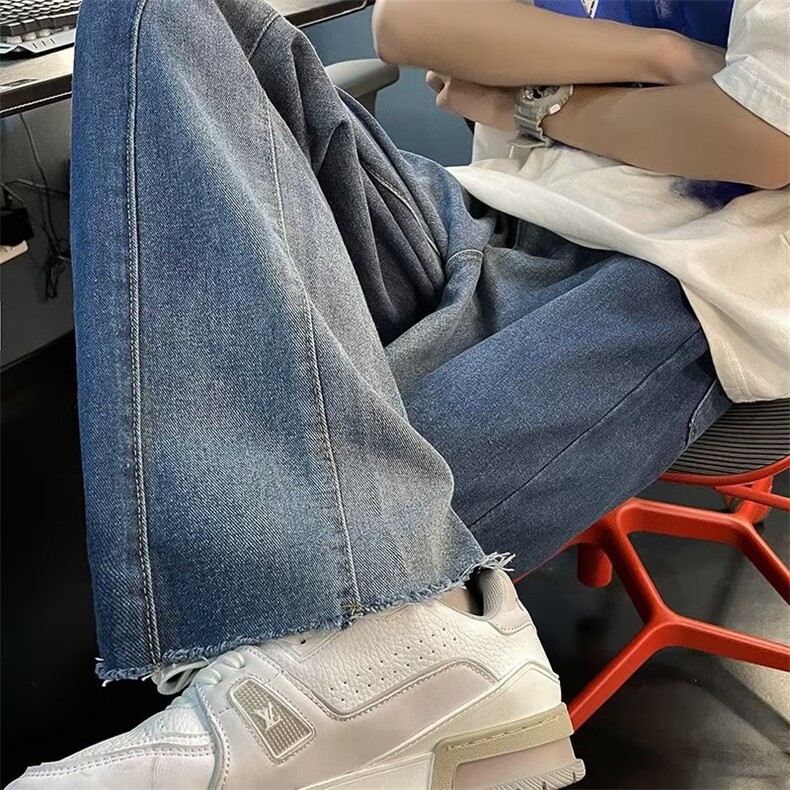 美式高街复古水洗做旧扎染渐变牛仔裤男微喇叭百搭毛边N6029-P45,男装牛仔裤,星座1008-1