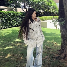 美式复古长袖衬衫日系港风ins宽松衬衣男女春秋潮流百搭休闲外套，男装衬衫，星座506A