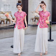新中式国风套装女2025夏新款大方得体贵气感御姐阔腿裤穿搭两件套，女装套装/套裙，韩宇舍