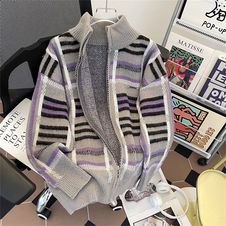 美式复古秋冬慵懒风毛衣男女外套宽松毛绒针织开衫上衣,男装针织衫/毛衣,星座410-6（原星座1304-1）