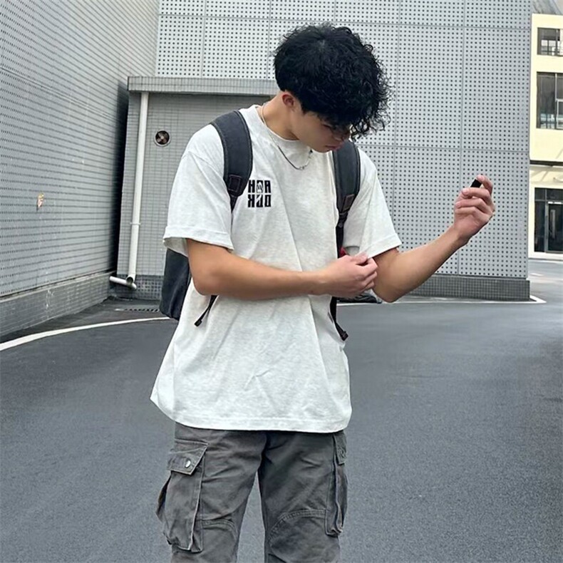 万针全刺绣工艺抖音得物高品质260克重磅纯棉双纱美式高街短袖T恤,男装T恤,电商A486
