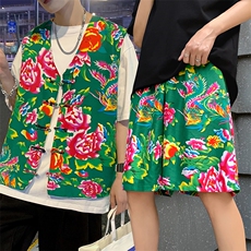 TZ02东北大花民族风风马甲短裤套装大码抖音网红同款汉服男女，男装休闲套装，星座115A(原星座507）