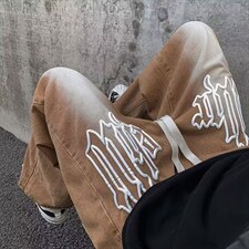 复古棕色牛仔裤男美式hiphop高街ins潮牌宽松N0503-P48，男装牛仔裤，星座308B-2