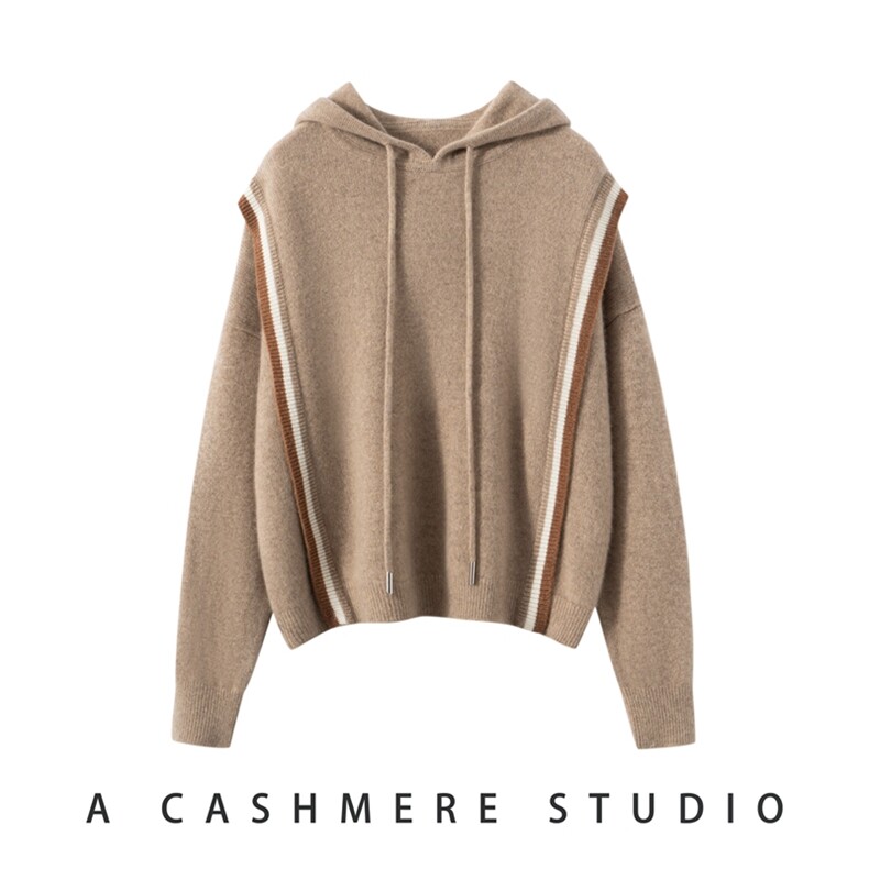 2025秋冬新款羊绒衫女100%纯山羊绒连帽加厚时尚针织套衫保暖上衣，女装羊绒衫，戎美山