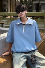 男士夏季冰丝凉感透气短袖衬衫美式青春拼色拼接设计感衬衫T恤，男装衬衫，电商B319