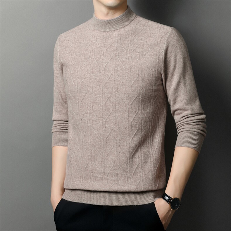 中年男士秋冬季新款长袖半高领加厚保暖针织打底衫男装休闲羊毛衫，男装针织衫/毛衣，电商B212（原钱塘6029）