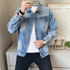 JK818-p90-限价138 现货店主风牛仔夹克肥仔量足破洞印花大码图片