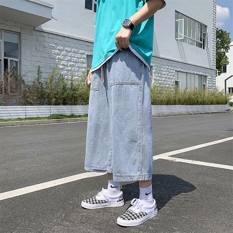 牛仔七分裤男春夏宽松直筒阔腿过膝短裤潮牌休闲六分裤子~K7085,男装牛仔裤,星座601-1