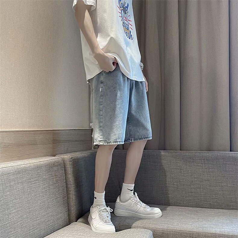 夏季牛仔短裤男港风潮牌帅气直筒五分裤ins破洞宽松中裤DN101-P35,男装牛仔裤,星座1008-1