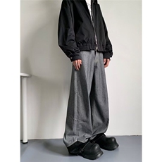 美式复古拼接撞色阔腿牛仔裤男女小众设计慵懒宽松垂感拖地长裤潮，男装休闲裤，星座1013