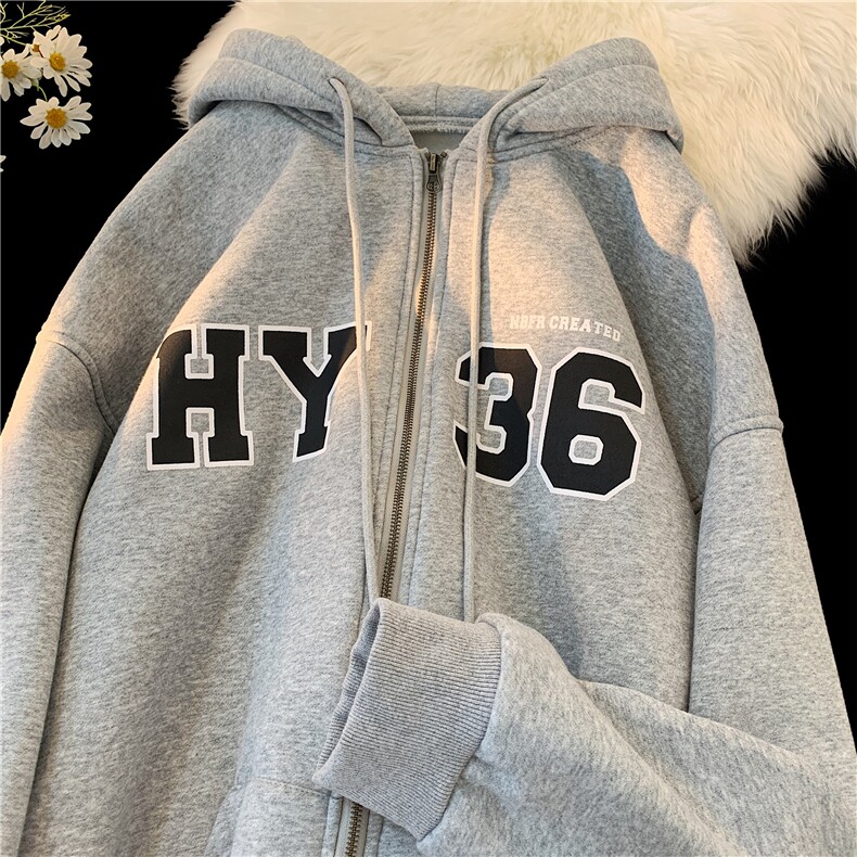 秋季大码卫衣ins港风宽松开衫百搭印花外套X5510-毛毯图-P75-限88,女装短外套,电商A061-1