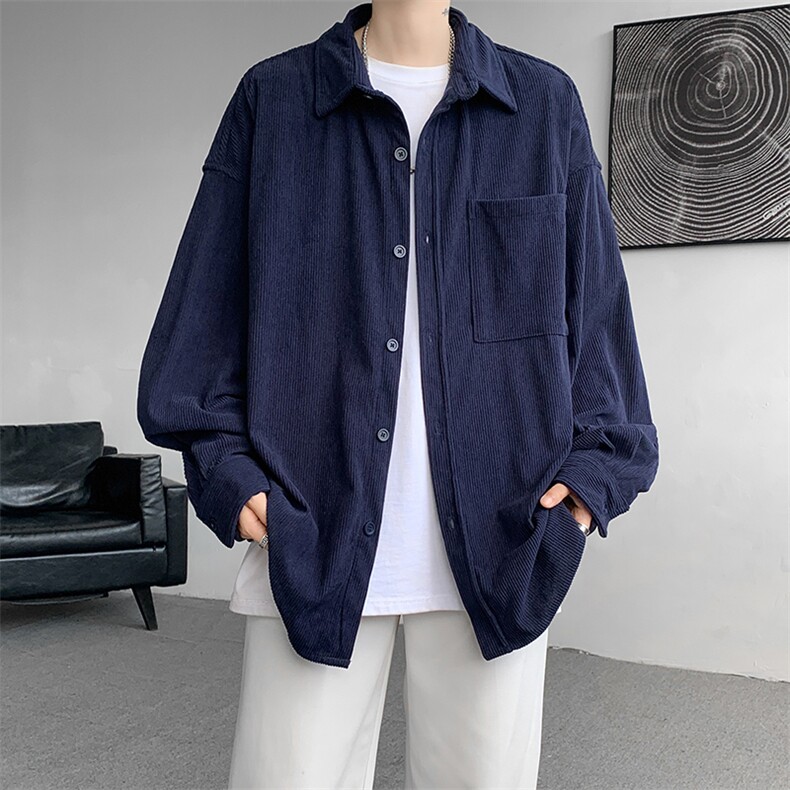 8XL-M灯芯绒衬衫特大码复古秋冬翻领长袖上衣纯色外套CS9001/P58,男装衬衫,电商B238