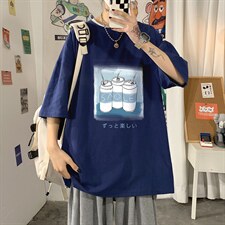 YT26148-P30 亚麻短袖t恤男大码五分袖男宽松七分袖 海报风图片
