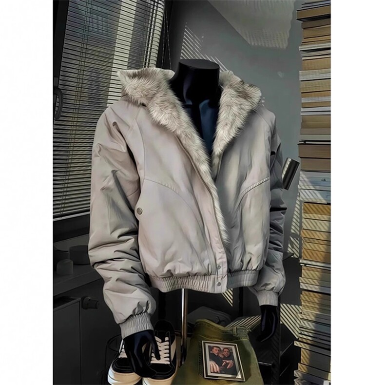现货高品质美式高街冬季重磅硬挺短款座山雕毛领棉衣男女加厚外套，男装棉衣，电商A486-1