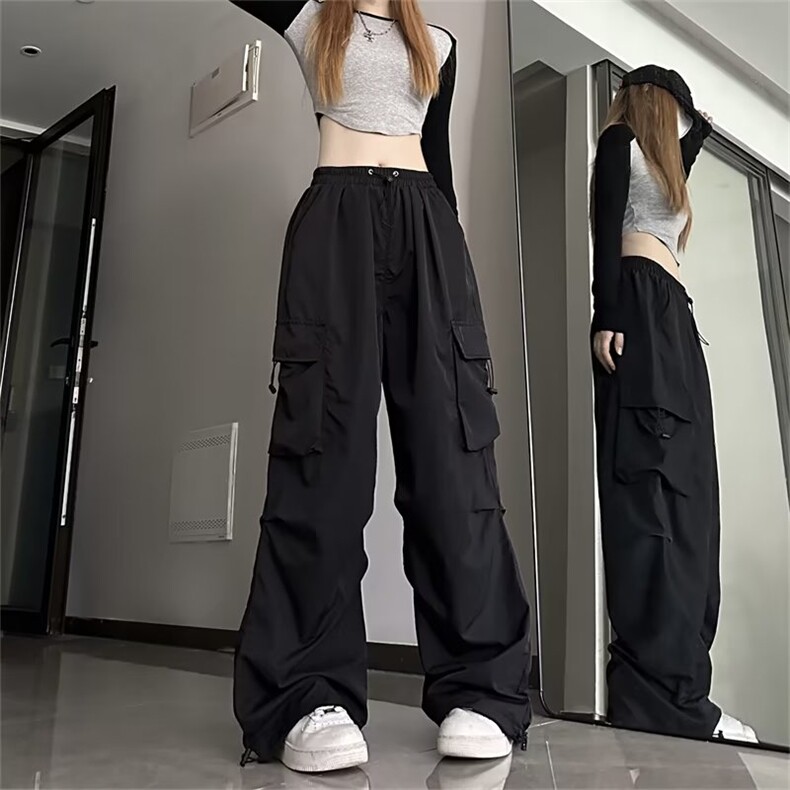 美式速干工装裤女显瘦抽绳设计感阔腿裤子休闲裤长裤K4604-P41,男装休闲裤,星座412-2
