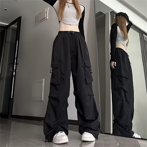 美式速干工装裤女显瘦抽绳设计感阔腿裤子休闲裤长裤K4604-P41图片
