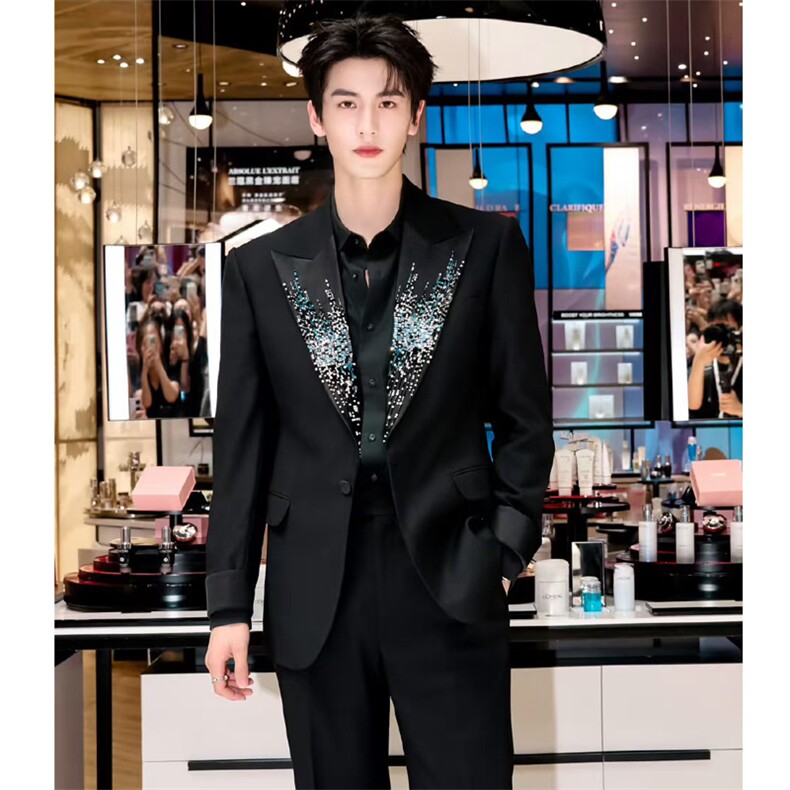 （现货）张凌赫同款手工绣珠西装创驳领垫肩西服6008-P118，男装西服套装，星座910-5