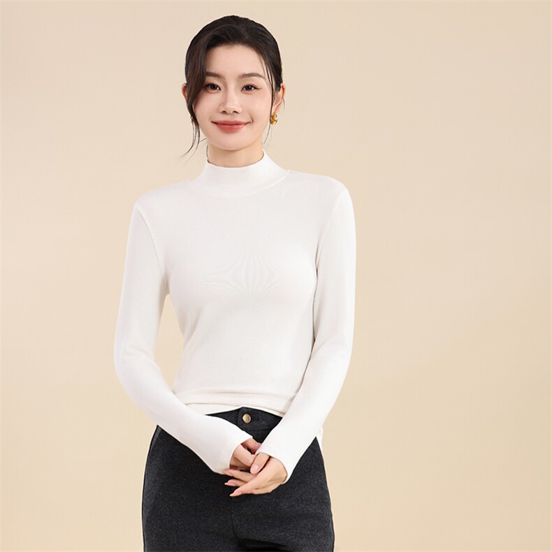 2025春季软糯精纺羊毛半高领打底衫女内搭洋气毛衣高级感中领上衣,针织衫/毛衣,羊秋羊绒