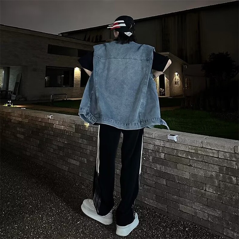男夏季百搭潮流时尚垫肩高棉水洗特宽牛仔马甲BK026P75,男装背心/马甲,星座1116-2