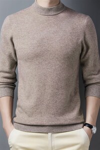 2023秋季新款中年男士纯色圆领毛衣针织衫商务休闲男士纯羊毛上衣图片