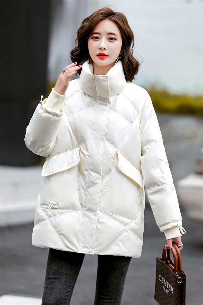 羽绒服款中长款2021新款时尚亮面白鸭绒加厚外套潮,女装羽绒服,蓝诺裳