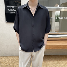 轻熟风ins垂感冰丝衬衫五分袖薄款抖音衬衣CY13/P50控78，男装T恤，电商A243