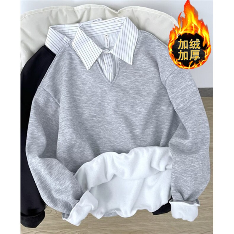 秋冬季新款日系假两件衬衫卫衣复古休闲拼接条纹polo衫男WHY04，男装衬衫，星座1116A（原606A-3）