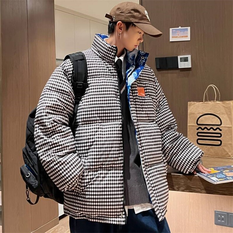 2025冬装双面穿格子棉衣男士立领港风棉服棉袄外套3327-P100控148图片