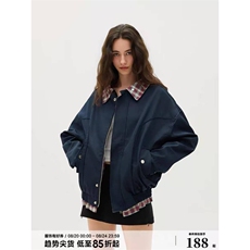网乌妮酱美式复古格子接拼藏青色夹克假两件外套男女JK1102-特P70，男装夹克，电商C310