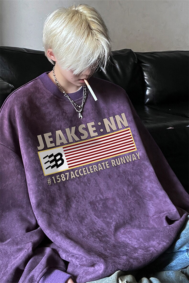 秋季新款大码圆领麂皮绒圆领卫衣男美式印花JK23471特批36控68,男装卫衣,星座605(原A050)