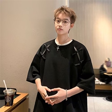 短袖t恤女春夏季宽松显瘦中长款打底衫新中式轻风盘扣上衣女潮，男装T恤，星座715-4