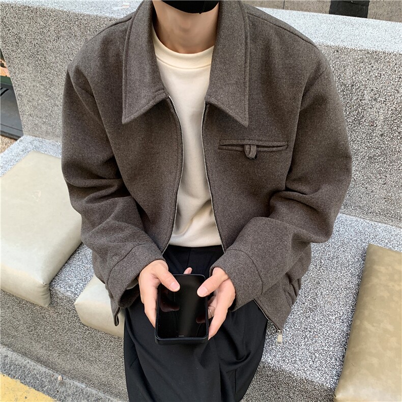 毛呢大衣男士冬季美式复古宽松短款呢料夹克外套-F2476P115，男装毛呢大衣，电商B289