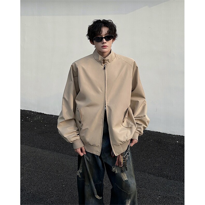 8XL-M美式复古棒球服外套男特大码潮牌双拉链立领夹克衫JK005P85,男装夹克,电商B312