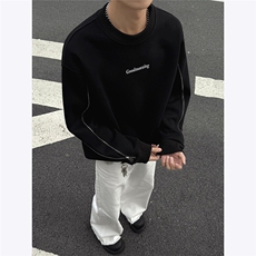 400克重磅老钱风美式刺绣拉链装饰圆领套头卫衣外套男士春装P63，男装卫衣，电商C306-1