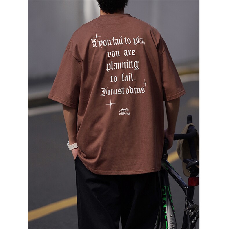 抖音直播供货260克重磅纯棉印花短袖T恤A158-T80-P28控48,男装T恤,电商A158