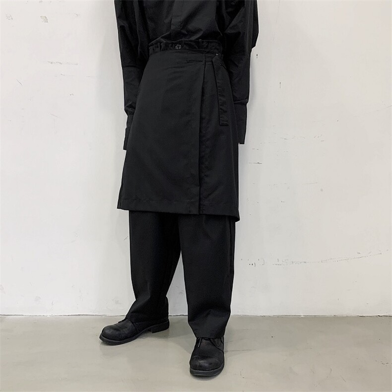 小众暗黑设计棉麻宽松直筒前开叉裙裤A345-2-307-P95,男装休闲裤,电商A345