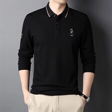 秋季新款中年男士长袖t恤上衣服体恤翻领纯棉休闲宽松打底衫，男装T恤，电商B212（原钱塘6029）