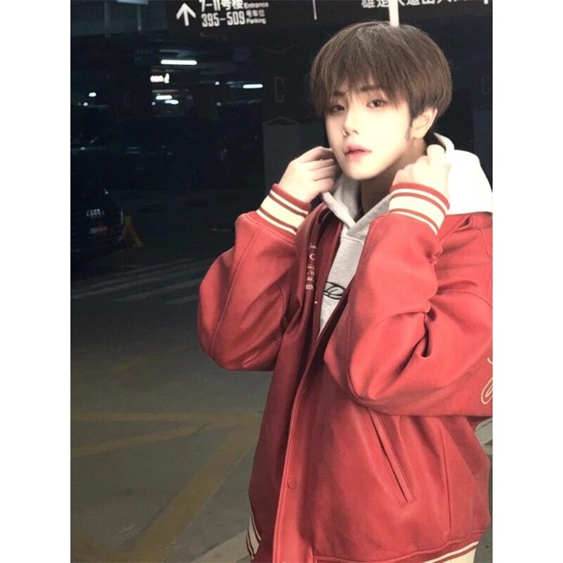 【有货】酒红色外套高级感痞帅PU皮夹克棒球服JK611特P70,男装夹克,星座908-1