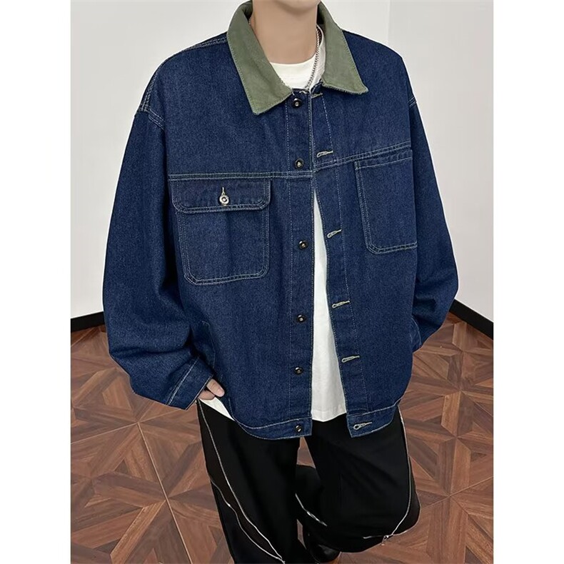 丹宁牛仔外套男蓝色翻领夹克男士宽松休闲潮胖子加肥加大大码男装，男装工装外套，星座506A