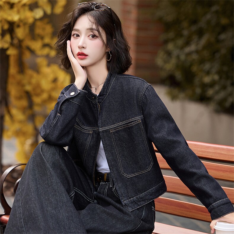 加绒牛仔短外套女秋冬季2024新款小个子加厚宽松夹克时尚上衣,女装牛仔外套,跑量工厂店