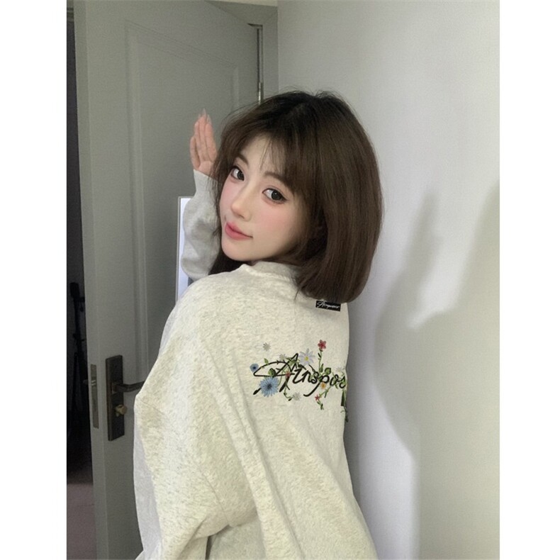 花卉刺绣女秋冬季宽松慵懒风情侣潮牌圆领华棉卫衣WYL02P40,男装卫衣,星座1013-5