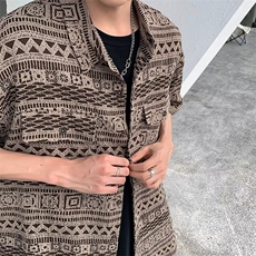 衬衫男复古风短袖夏季网红宽松上衣T恤设计感舒适百搭，男装T恤，星座716-2