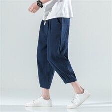 日系夏装薄款棉麻料七分裤大码冰丝休闲裤哈伦裤男士裤子935P45，男装牛仔裤，钱塘788(原4013)