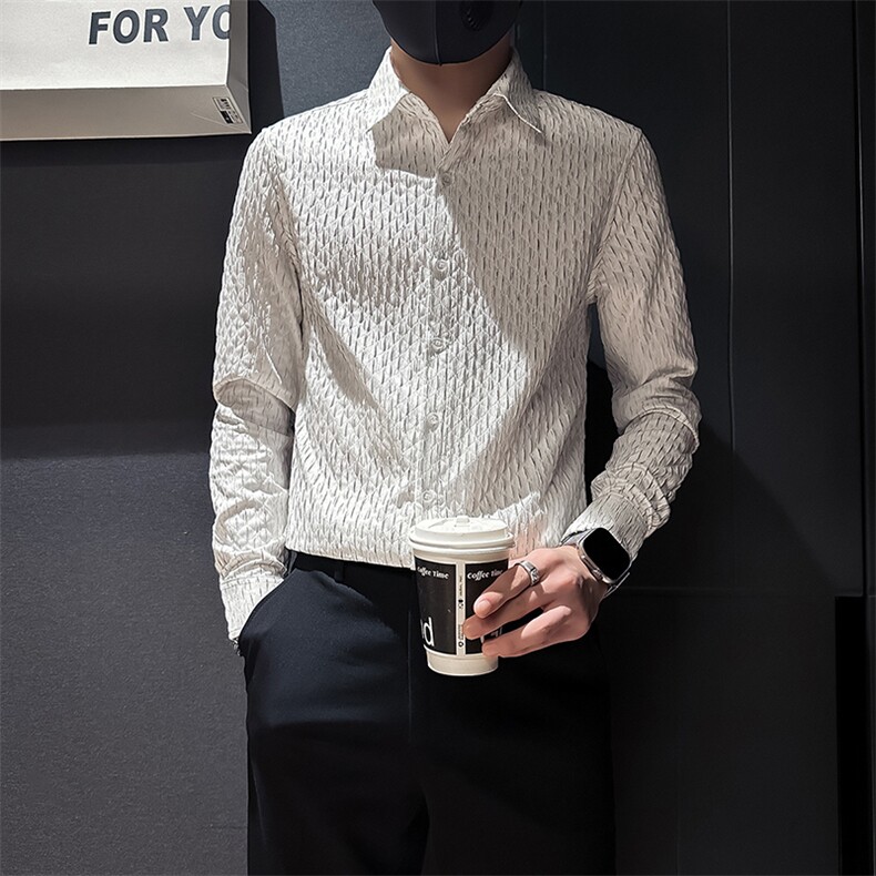 杂乱条纹烫金衬衫男长袖英伦店主风社会小伙301C-CS09-特P60控89,男装衬衫,星座301C（原B323）