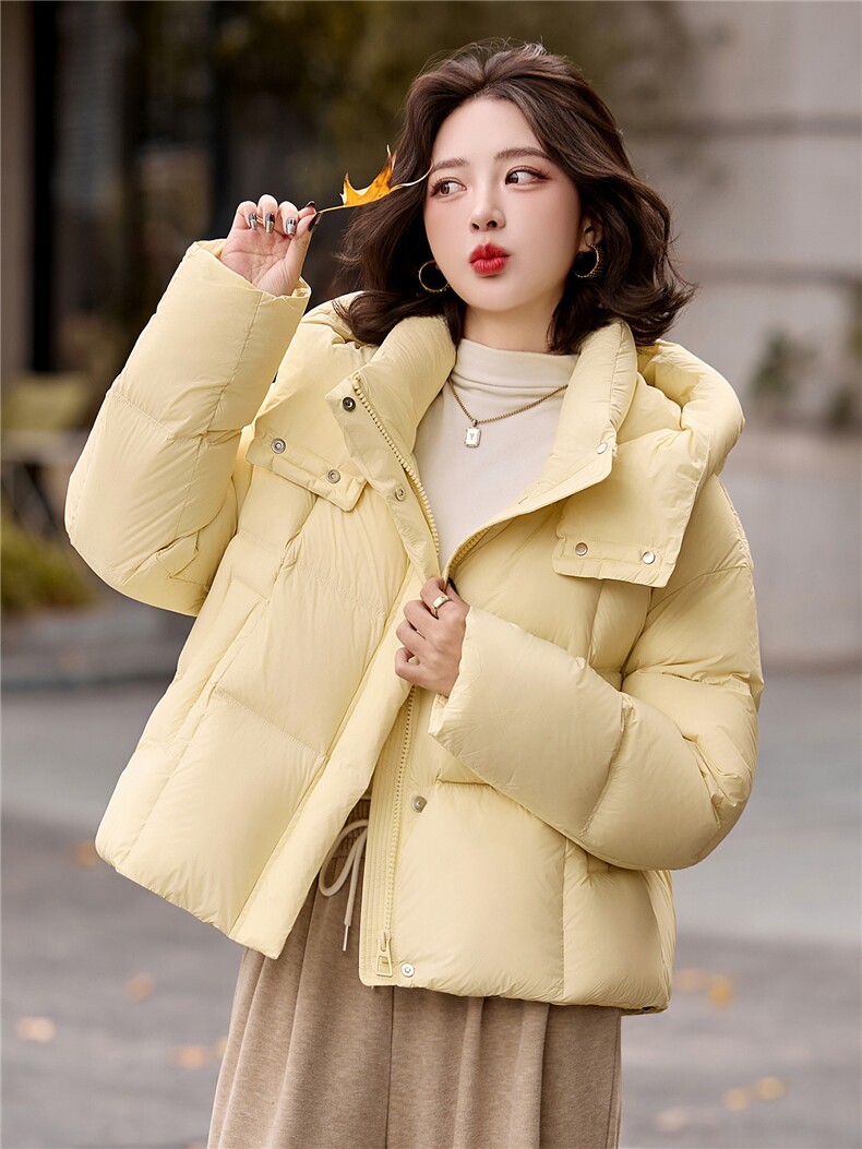 短款连帽立领羽绒服女冬2025新款韩版休闲小个子90白鸭绒加厚保暖,女装羽绒服,辉之琳