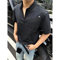 男装极简星标户外速干防晒凉感半拉链剪裁拼接短袖T恤男TZ35，男装防晒衣，星座1116A（原606A-3）
