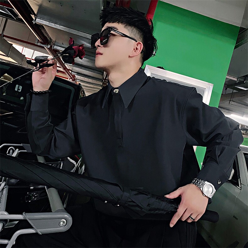 ACS15/P68控98秋季社会小伙商务风宽松休闲垂感长袖衬衫男灰首2,男装衬衫,星座305B-1