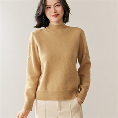 秋季新款半高圆领纯色针织衫时尚休闲百搭，女装针织衫/毛衣，鸥蕊娅羊绒