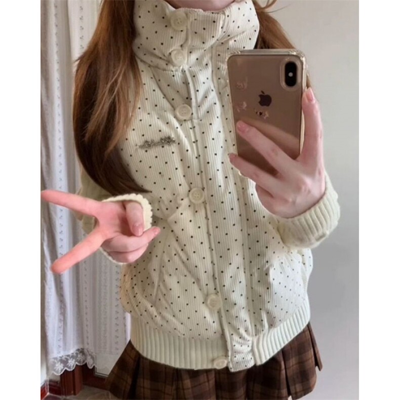 甜美可爱少女麻花针织拼接波点棉服冬季立领保暖外套棉袄M7868,男装棉衣,星座1116A（原606A-3）