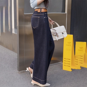 时尚牛仔阔腿喇叭裤女2025年春秋新款直筒宽松显瘦a字大脚拖地裤图片